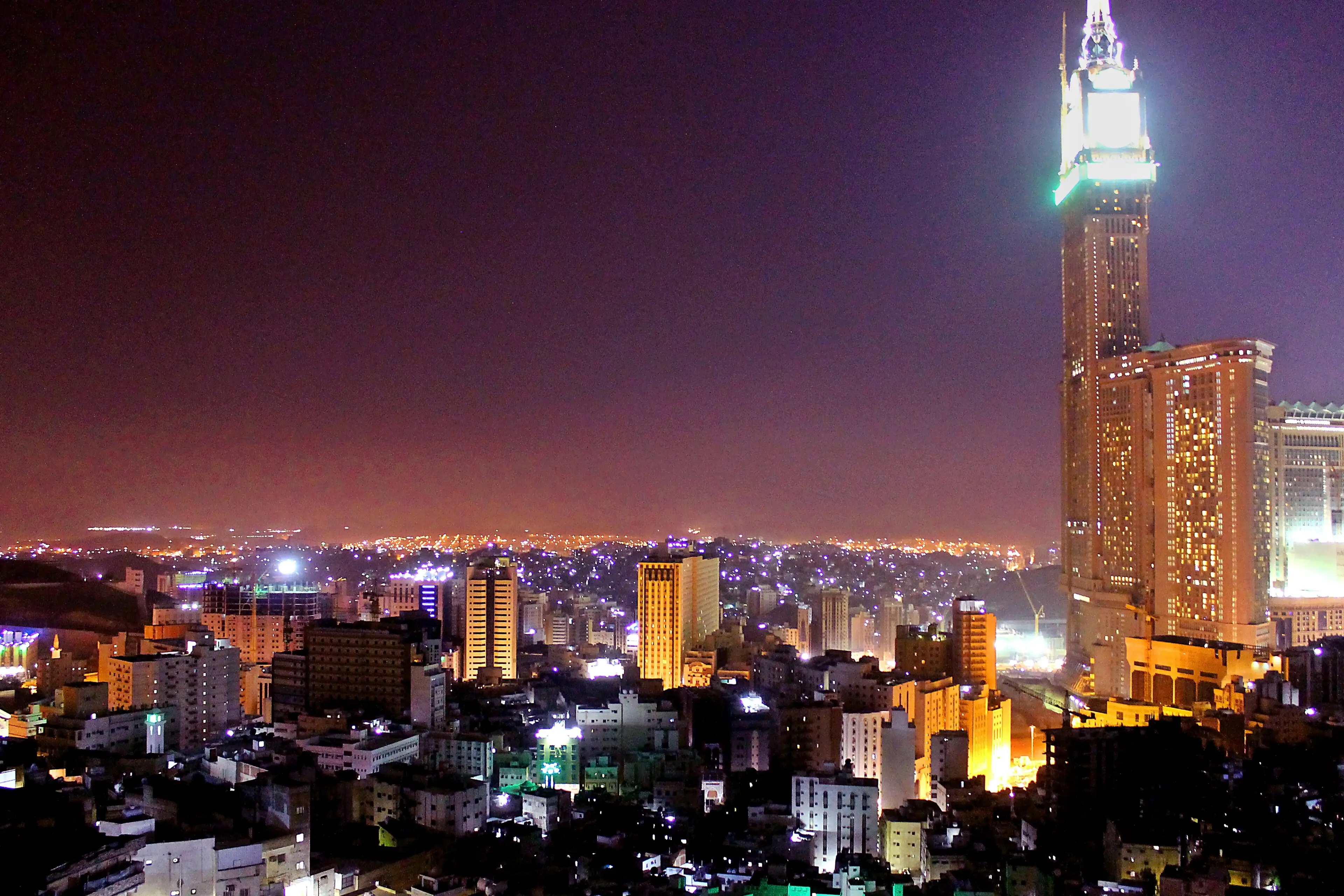 Makkah skyline at night with the clock tower